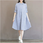 2019 autumn clothing plus size fat mm long vertical striped shirt pregnant women's dress shirt 200kg