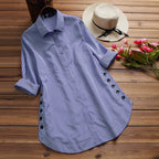 2023 Spring/Summer Cross-Border Casual Plaid Irregular Side Button Hem Loose Shirt for Women, Casual and Versatile