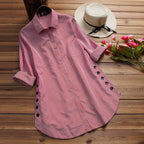 2023 Spring/Summer Cross-Border Casual Plaid Irregular Side Button Hem Loose Shirt for Women, Casual and Versatile