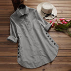 2023 Spring/Summer Cross-Border Casual Plaid Irregular Side Button Hem Loose Shirt for Women, Casual and Versatile