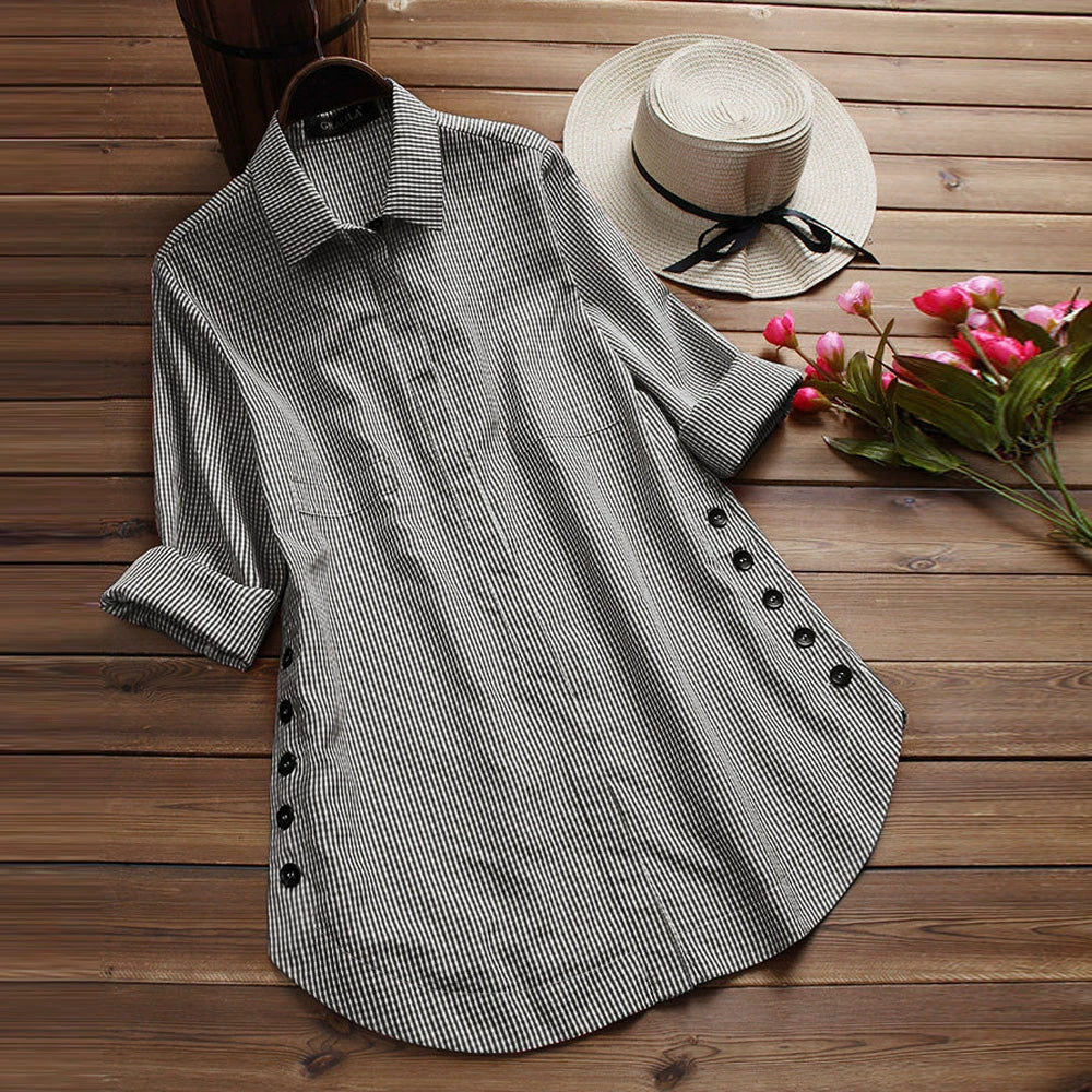 2023 Spring/Summer Cross-Border Casual Plaid Irregular Side Button Hem Loose Shirt for Women, Casual and Versatile
