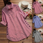 2023 Spring/Summer Cross-Border Casual Plaid Irregular Side Button Hem Loose Shirt for Women, Casual and Versatile