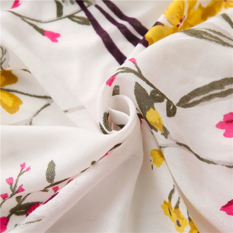 Four Seasons Travel Sunscreen Shawl Elegant All-match Color Flower Printing Ethnic Style Cotton Linen Scarf Women