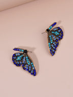 Blue Rhinestone Butterfly Earrings