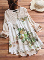 Women's Shirt with Elegant and Stylish Printed Patchwork Design, Pullover Long-Sleeve Top, European and American Style, Loose Fit, Suitable for Commuting