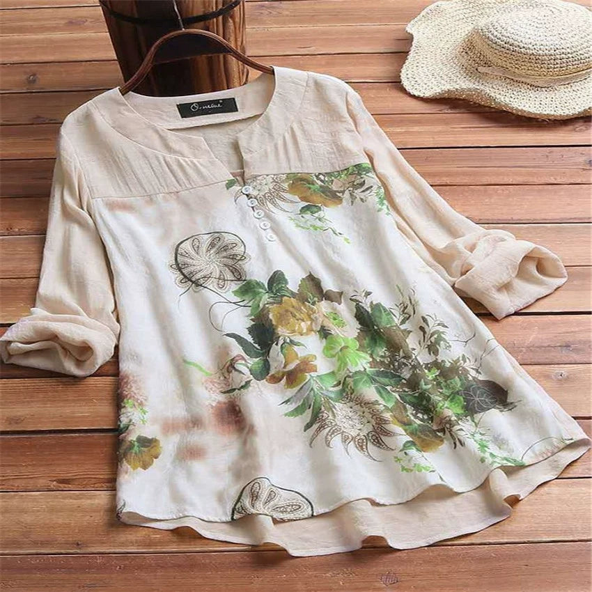 Women's Shirt with Elegant and Stylish Printed Patchwork Design, Pullover Long-Sleeve Top, European and American Style, Loose Fit, Suitable for Commuting