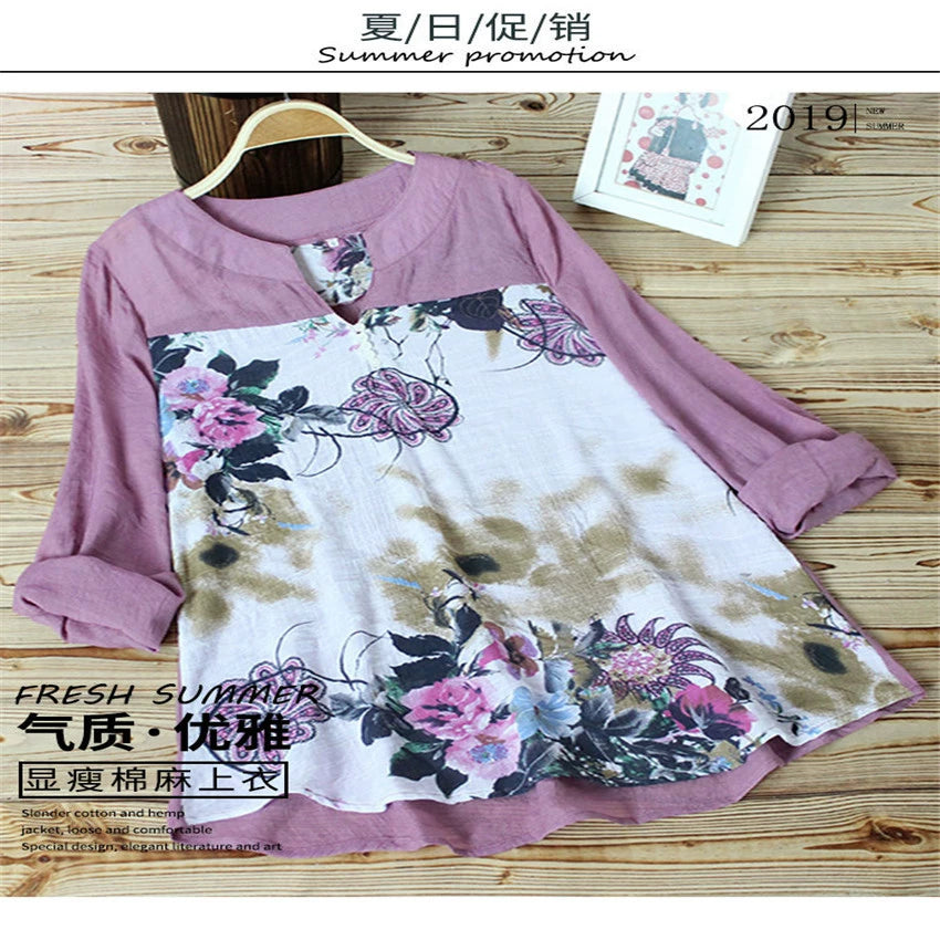 Women's Shirt with Elegant and Stylish Printed Patchwork Design, Pullover Long-Sleeve Top, European and American Style, Loose Fit, Suitable for Commuting