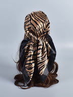 Classic black and white striped square silk scarf for all outdoor seasons