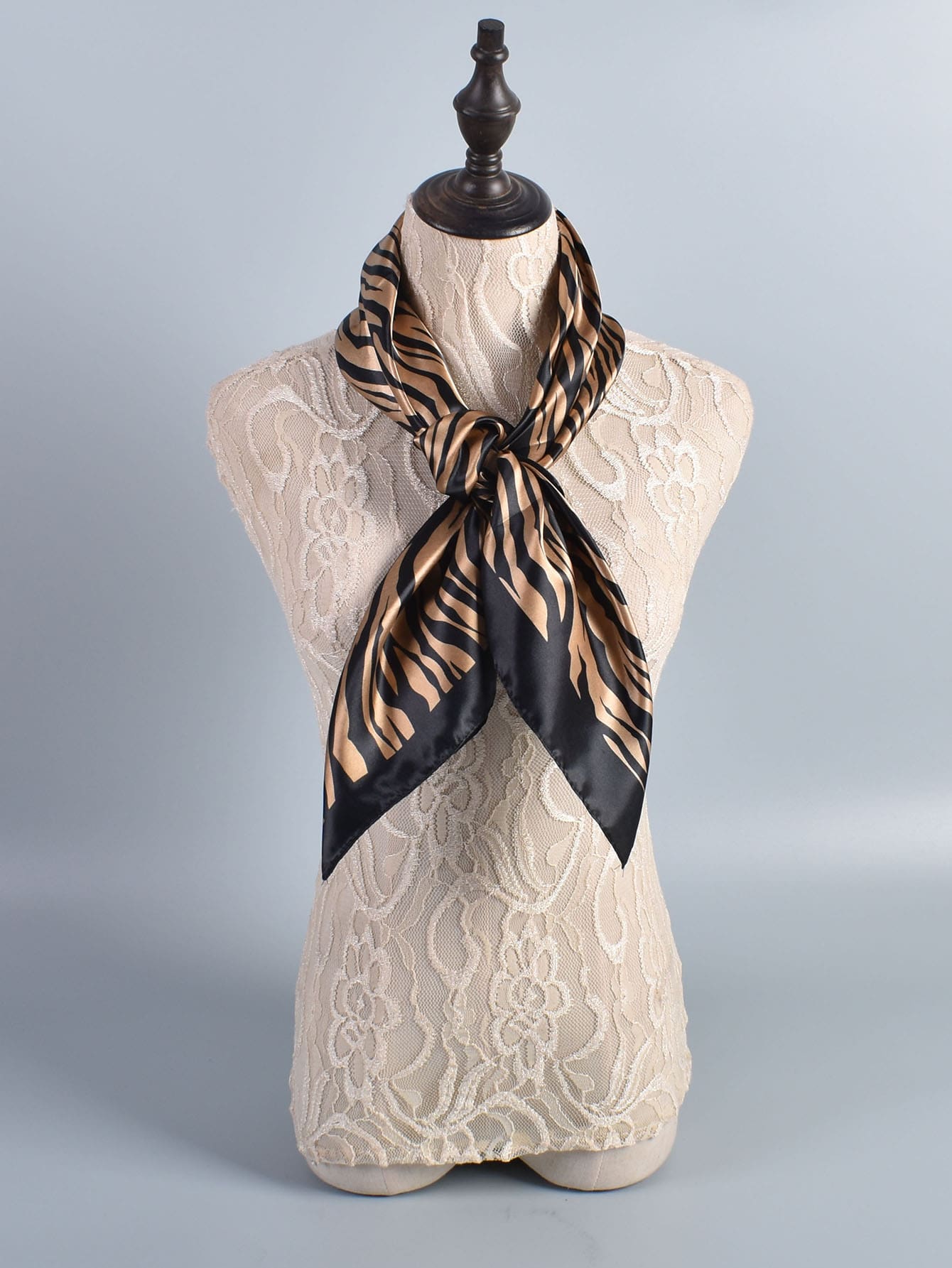 Classic black and white striped square silk scarf for all outdoor seasons
