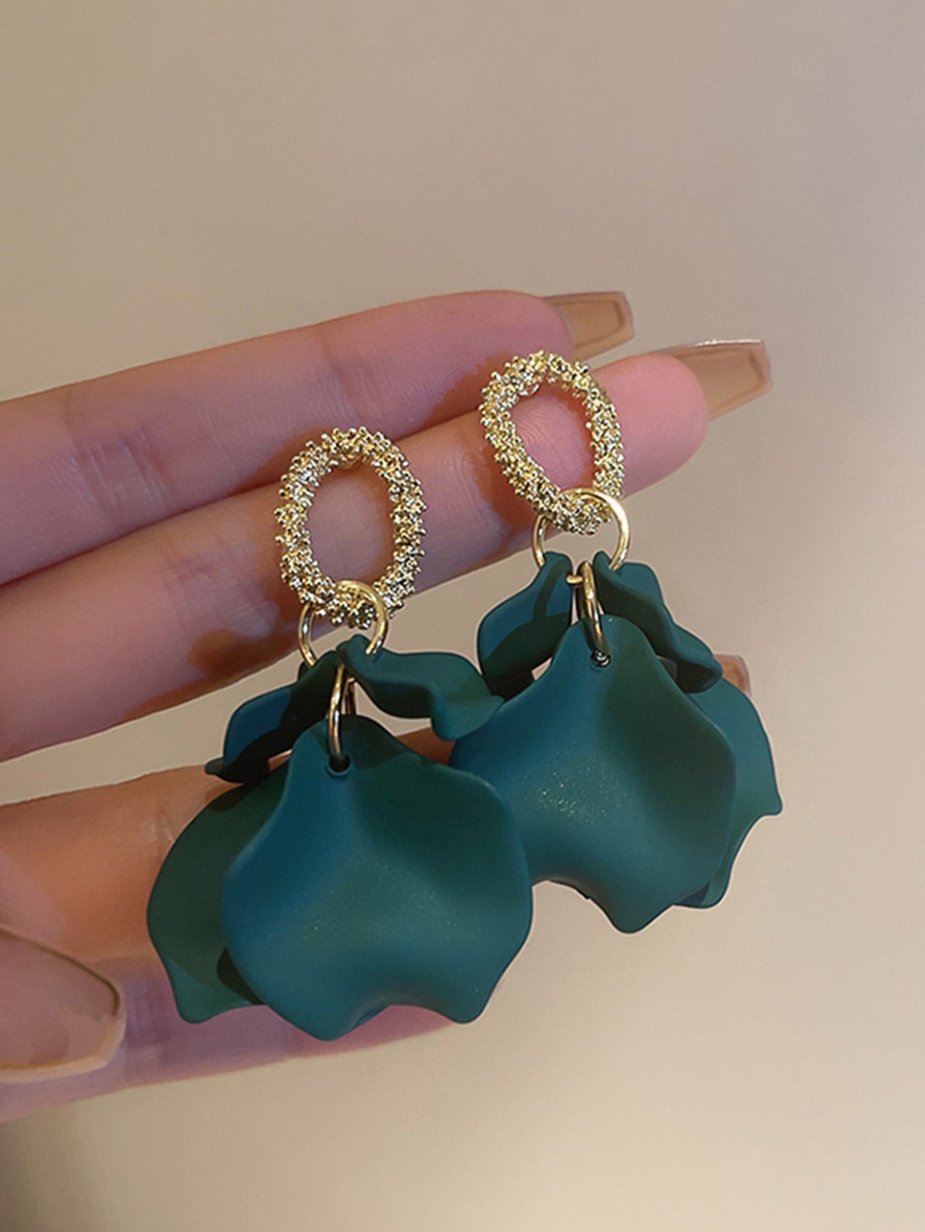Green Petal Dangle Earrings