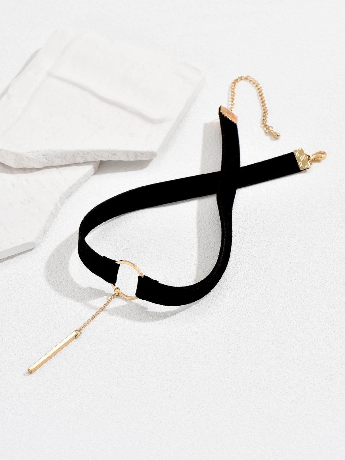 1pc Black Velvet Choker with Long Gold Necklace for Women Gothic Style Necklace for Party Wear