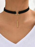 1pc Black Velvet Choker with Long Gold Necklace for Women Gothic Style Necklace for Party Wear