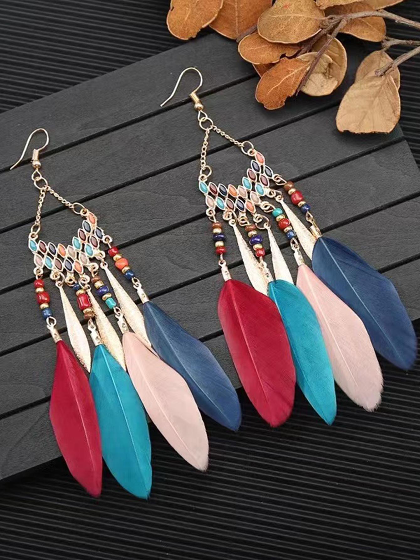 Feather Tassel Dangle Earrings