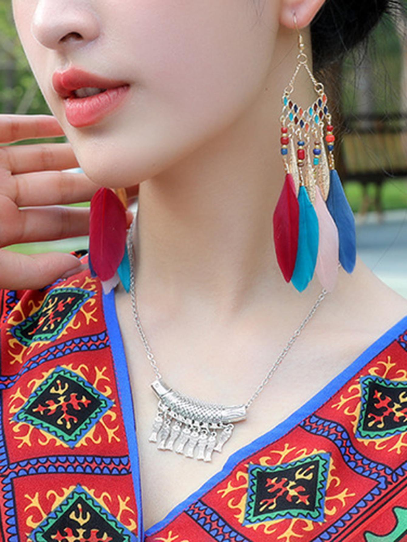 Feather Tassel Dangle Earrings