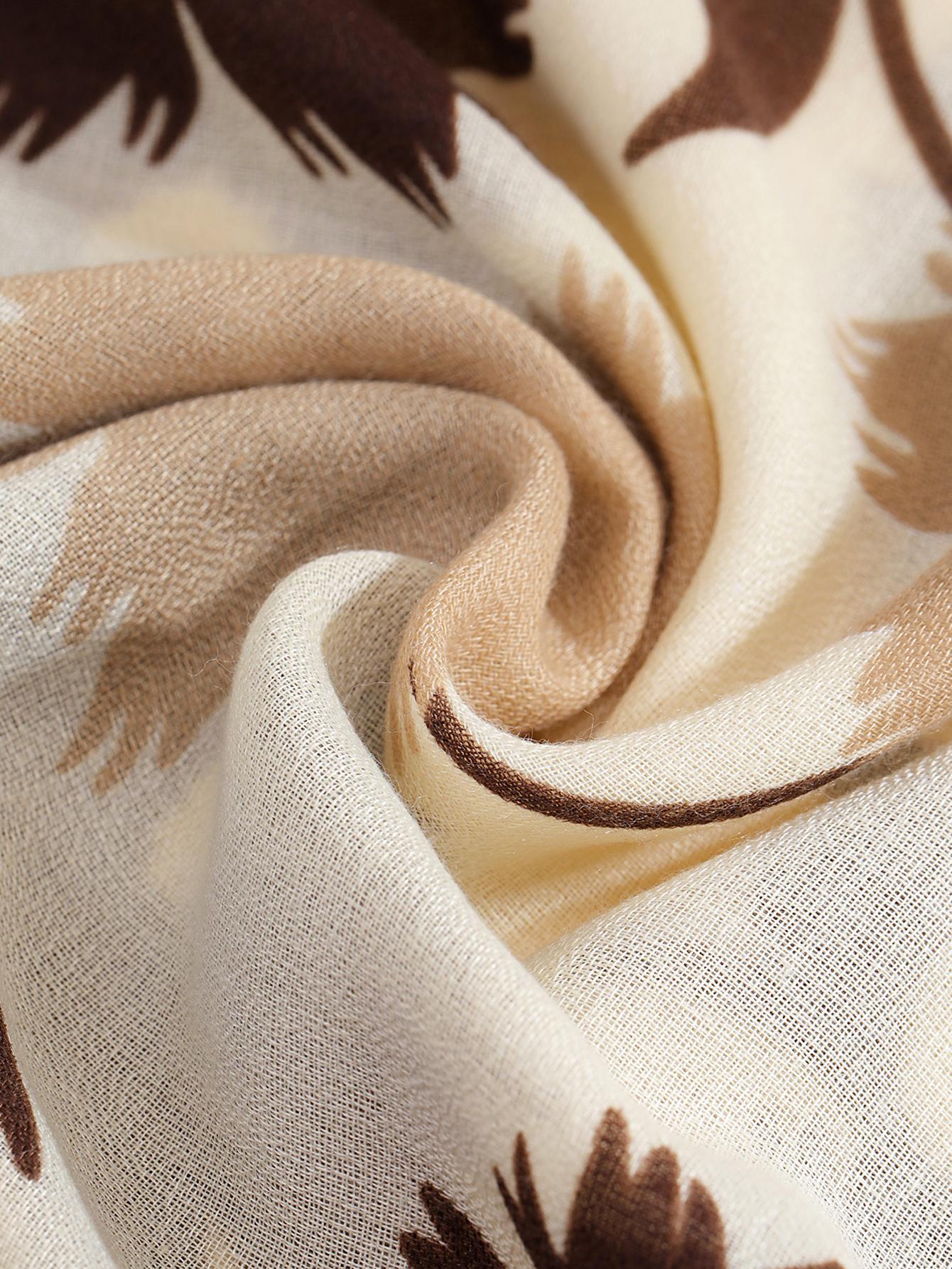 Elegant Floral Pattern Printed Shawl Scarf for Women Outdoor Walking and Shopping One Piece Khaki