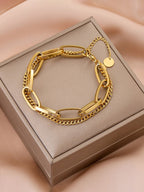 Women's Stainless Steel Chain Bracelet Double Layer for Party, Date and Office One Piece