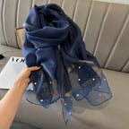 Women's Solid Color Blend Knitted Shawl with Silk-Like Softness, Star Scarf, Summer Sun Protection and Autumn Winter Warmth, Elegant