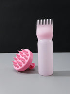 2pcs Hair Dye Application Brushes, Hair Dye Brush Bottles, Oil Dye Shampoo Bottle, Dye Comb, Hair Color Styling Tool. 1pc Soft Plastic Shampoo Massage Brush, Colored Manual Head Guide Use for Scalp Massage, Pink Hair Brush
