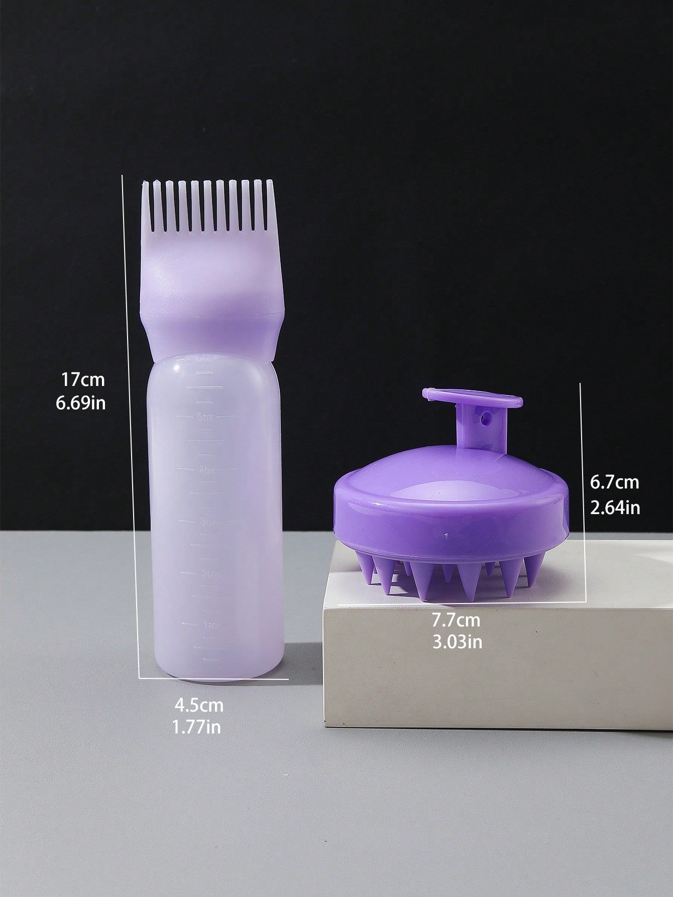 2pcs Hair Dye Application Brushes, Hair Dye Brush Bottles, Oil Dye Shampoo Bottle, Dye Comb, Hair Color Styling Tool. 1pc Soft Plastic Shampoo Massage Brush, Colored Manual Head Guide Use for Scalp Massage, Purple Hair Brush