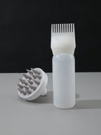 2-piece hair dye application brush set, hair dye brush bottles, oil shampoo bottle, dye comb, hair color styling tool. 1-piece soft plastic shampoo massage brush, colorful manual scalp massager, white hair brush.