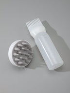 2-piece hair dye application brush set, hair dye brush bottles, oil shampoo bottle, dye comb, hair color styling tool. 1-piece soft plastic shampoo massage brush, colorful manual scalp massager, white hair brush.