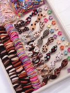 Set of 865 pieces hair accessories, hair clips and hair ties in caramel and assorted colors for girls, comes packaged in a bag