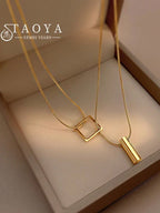 Gold Stainless Steel Double Layer Necklace, Elegant Women's Party Jewelry 2023, Unfading Accessories Gifts for Girls