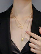 Gold Stainless Steel Double Layer Necklace, Elegant Women's Party Jewelry 2023, Unfading Accessories Gifts for Girls