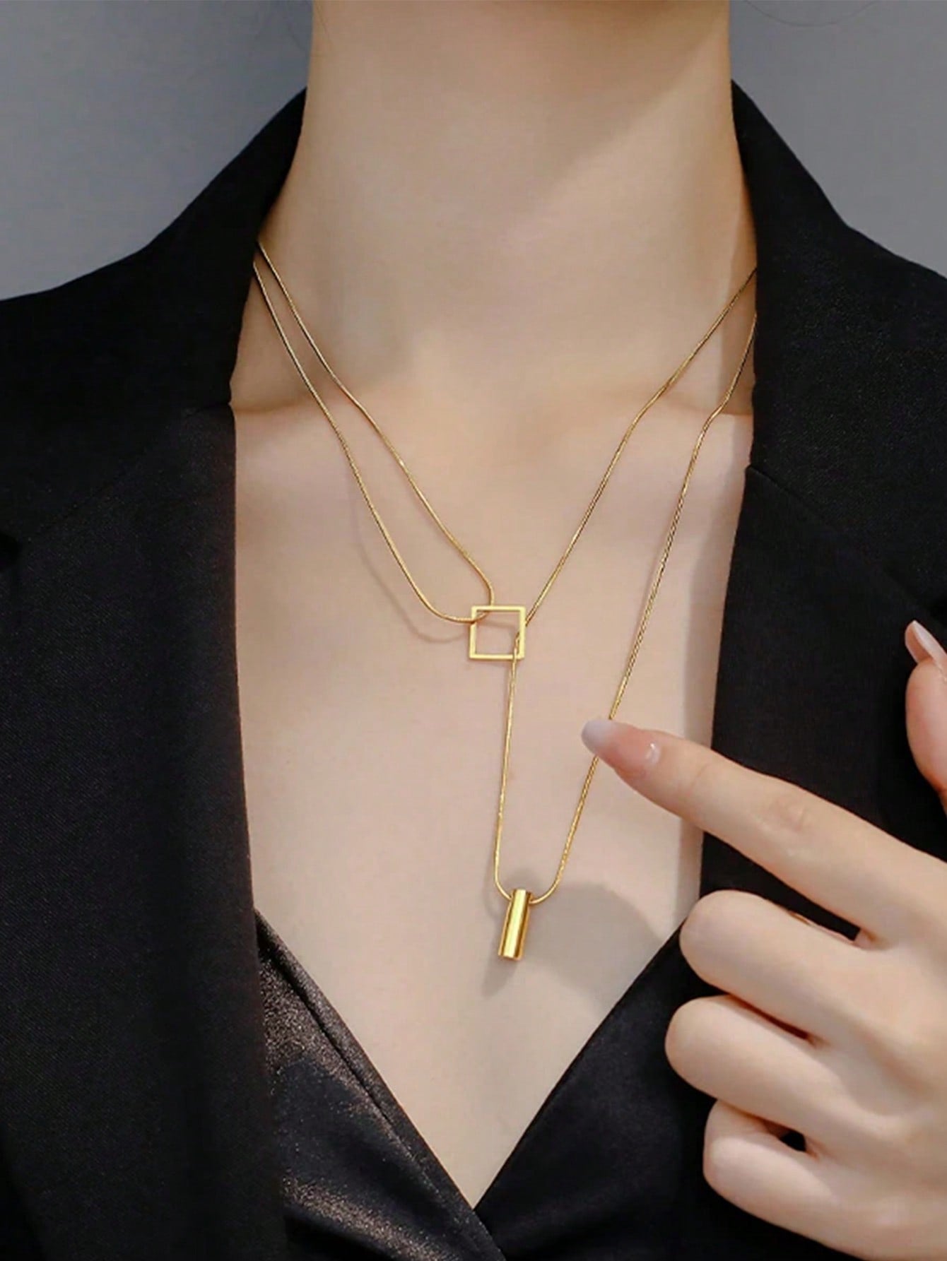 Gold Stainless Steel Double Layer Necklace, Elegant Women's Party Jewelry 2023, Unfading Accessories Gifts for Girls