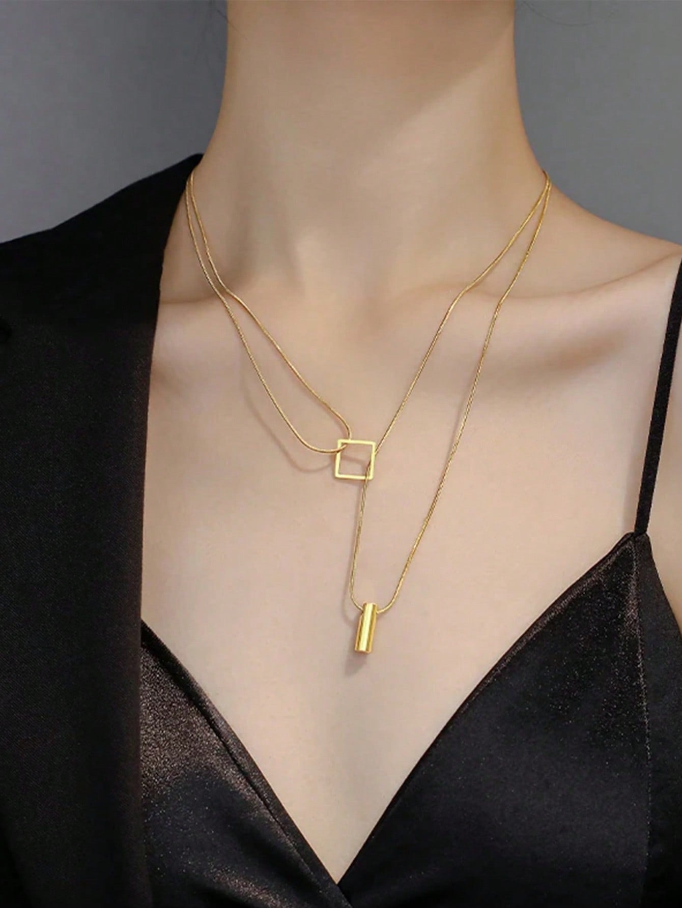 Gold Stainless Steel Double Layer Necklace, Elegant Women's Party Jewelry 2023, Unfading Accessories Gifts for Girls