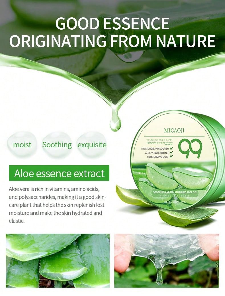Aloe Vera Gel 300g to moisturize and soothe skin after sunburn, absorb spots, and reduce pore size.
