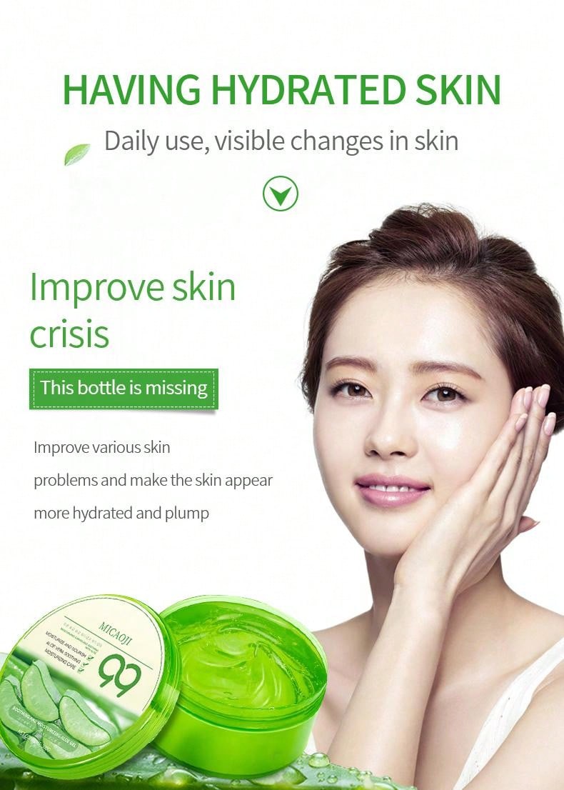 Aloe Vera Gel 300g to moisturize and soothe skin after sunburn, absorb spots, and reduce pore size.