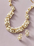 Luxury 3-piece dome neck jewelry set with fine zircon and faux pearls: necklace and stud earrings, suitable for formal and wedding use