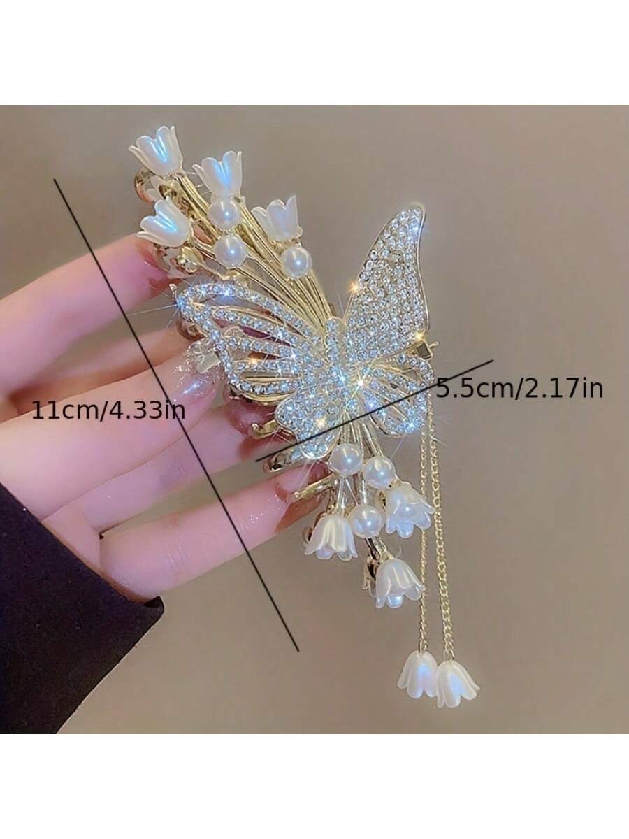 Girls' Flower Butterfly Hair Clip Scarf Decorated with Beads and Artificial Pearls plus Zinc Alloy, Colorful Hair Accessory for Beautiful Girl, Perfect Gift Choice