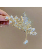 Girls' Flower Butterfly Hair Clip Scarf Decorated with Beads and Artificial Pearls plus Zinc Alloy, Colorful Hair Accessory for Beautiful Girl, Perfect Gift Choice