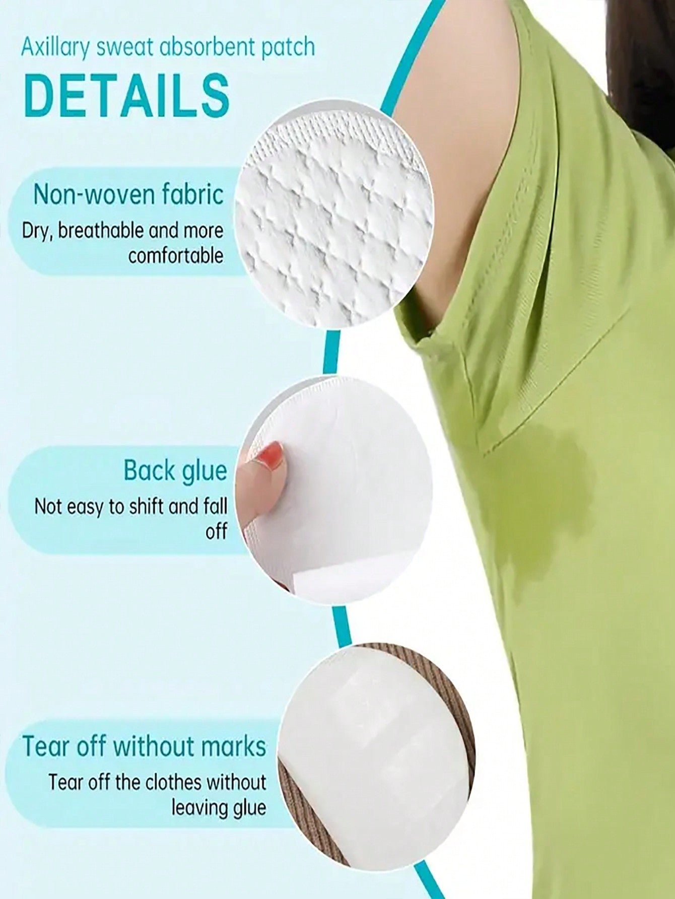 50 Pieces Underarm Sweat Absorbent Pad, Comfortable Disposable Sweat Absorbent Pad, Operable and Effective, Comfortable and Odorless, Suitable for Men and Women in Hot Summer