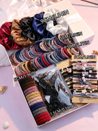 Set of 1085 Dark Green Hair Accessories for Women with Ponytail Holders Hair Slide Chain Ribbon and Hair Tie