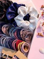 Set of 1085 Dark Green Hair Accessories for Women with Ponytail Holders Hair Slide Chain Ribbon and Hair Tie