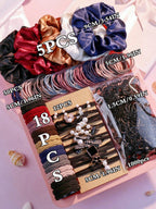 Set of 1085 Dark Green Hair Accessories for Women with Ponytail Holders Hair Slide Chain Ribbon and Hair Tie