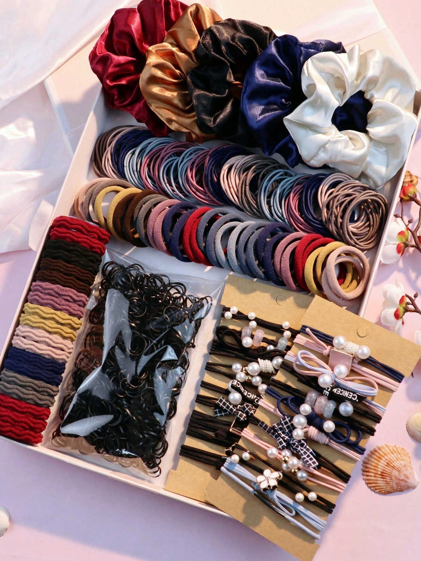 Set of 1085 Dark Green Hair Accessories for Women with Ponytail Holders Hair Slide Chain Ribbon and Hair Tie