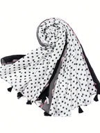 Scarf decorated with various prints of dots, leaves and threads, suitable for all seasons and protects from wind and sun rays, suitable for daily wear and decoration