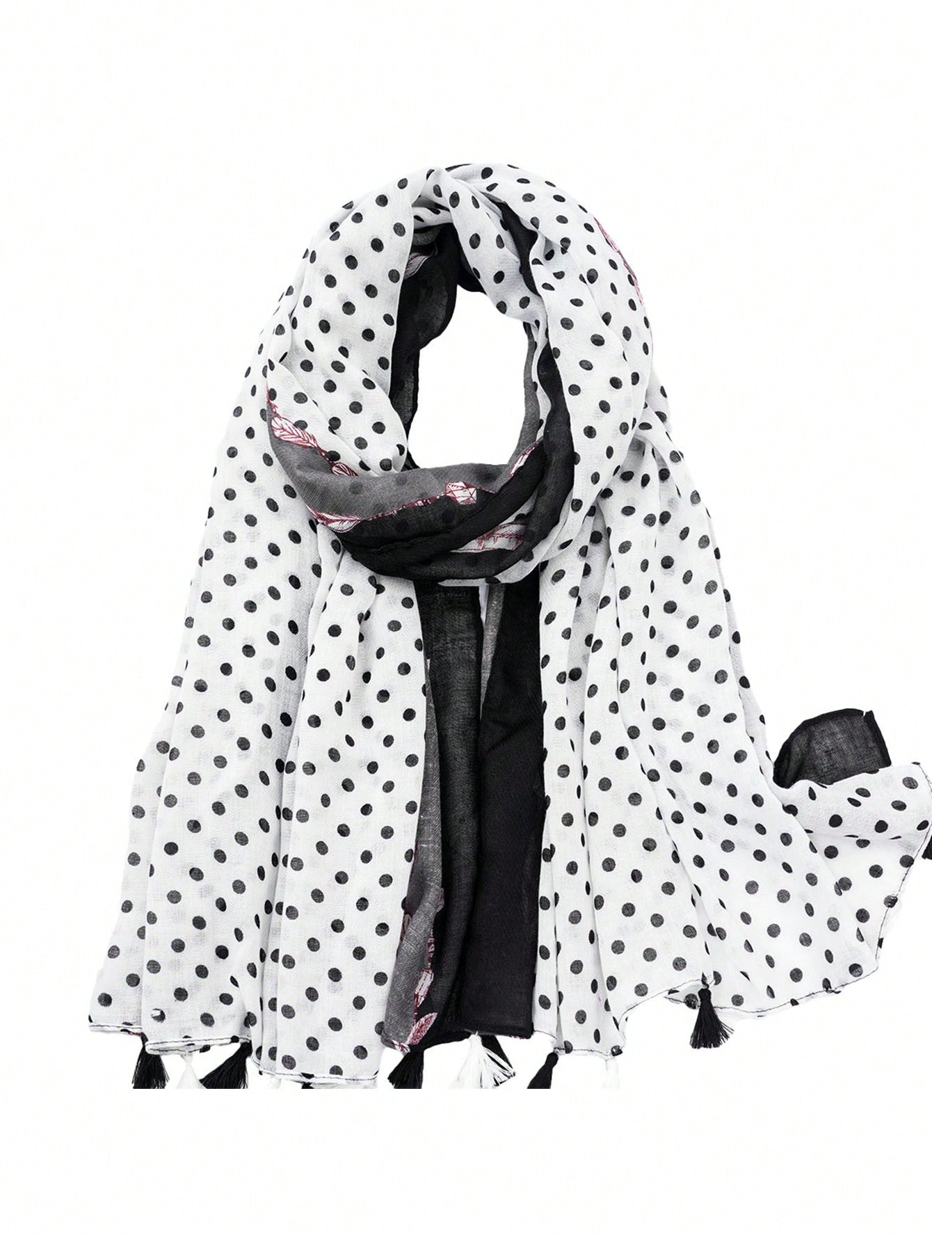 Scarf decorated with various prints of dots, leaves and threads, suitable for all seasons and protects from wind and sun rays, suitable for daily wear and decoration