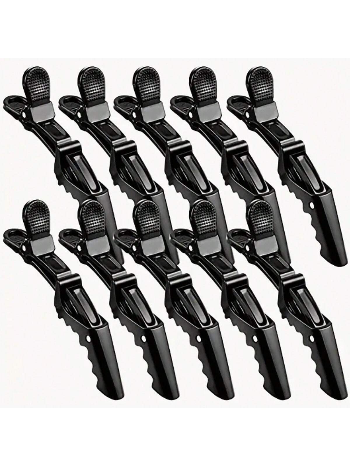 10-Piece Non-Slip Rubberized Hair Bands - Black for Professional Styling and Sectioning