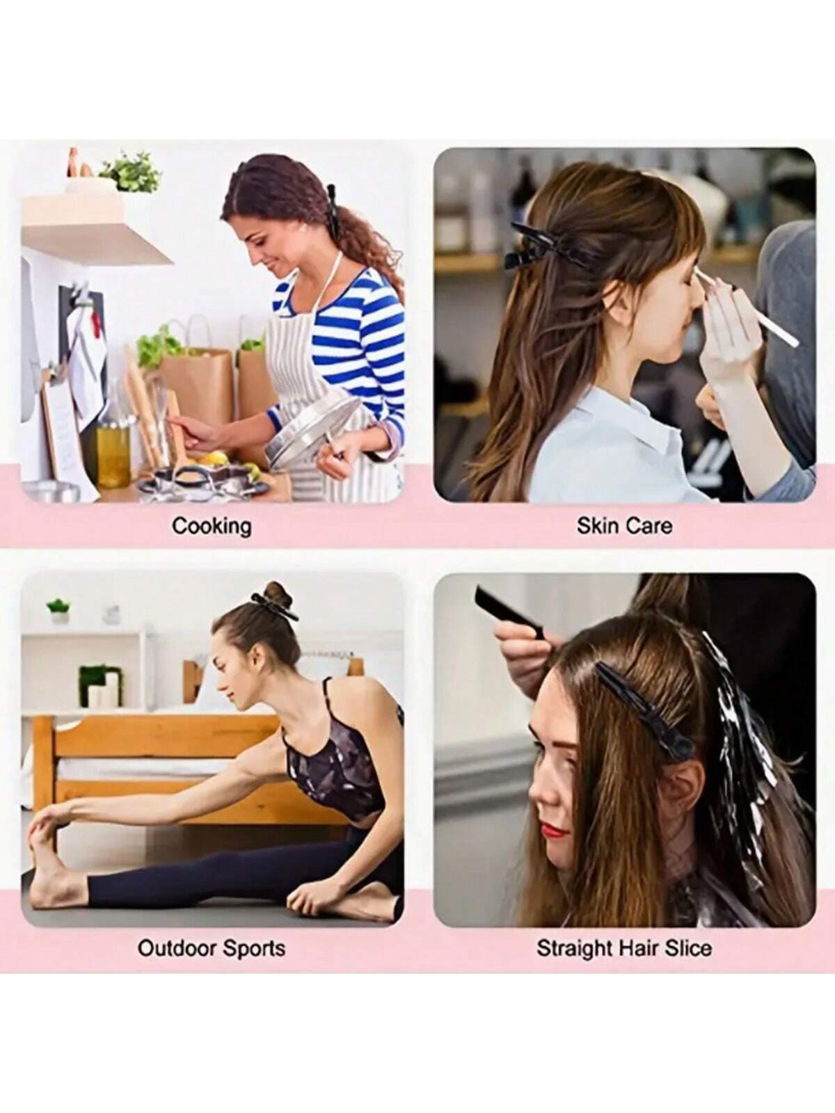 10-Piece Non-Slip Rubberized Hair Bands - Black for Professional Styling and Sectioning