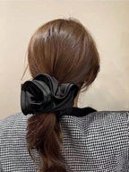Elegant Black French Design Hair Band with Large Silk Bow Ear Design for Hair Black