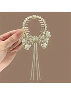 Luxury aluminum alloy hair clip with delicate engraving of hollow butterfly, flower and faux pearl, attractive crystal hair clip and metal balls dangling