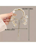 Luxury aluminum alloy hair clip with delicate engraving of hollow butterfly, flower and faux pearl, attractive crystal hair clip and metal balls dangling