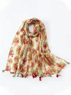 Maple Leaf Print Decorative Silk Scarf for Spring/Summer Travel, Beach Towel with Sunscreen