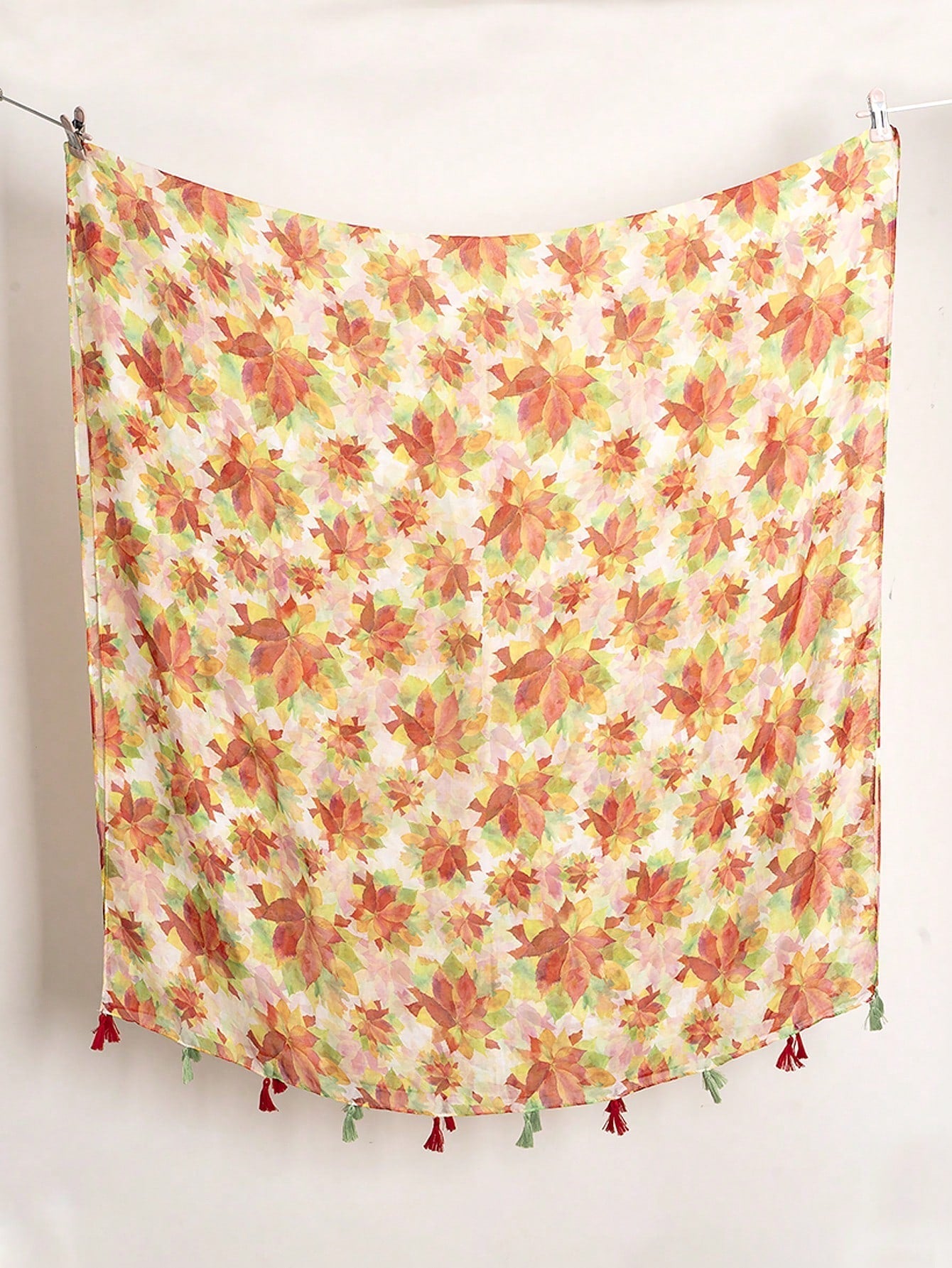 Maple Leaf Print Decorative Silk Scarf for Spring/Summer Travel, Beach Towel with Sunscreen