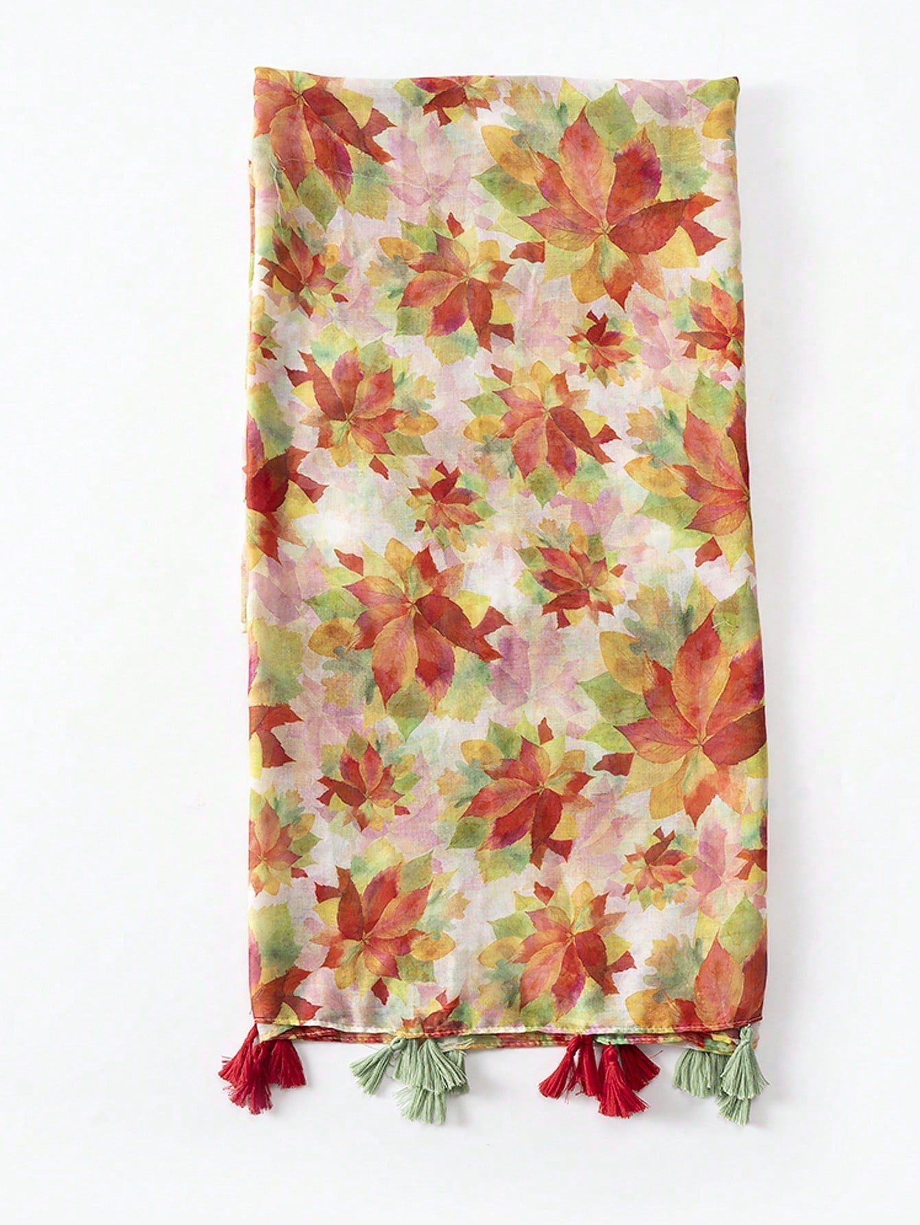 Maple Leaf Print Decorative Silk Scarf for Spring/Summer Travel, Beach Towel with Sunscreen
